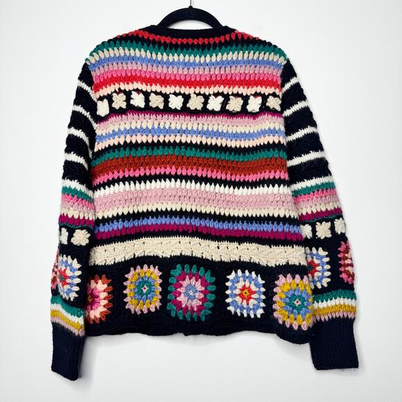 Sundance French Knot Wool Cardigan Boho Crochet Granny Square Large - Picture 6 of 8